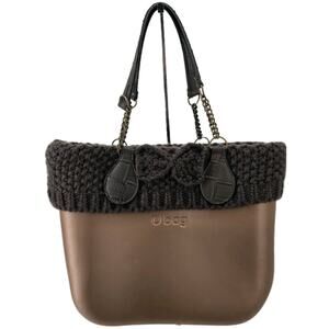 O bag Obag Bronze Eva Brown Crochet Knit Insert Tote Purse Handbag Italy